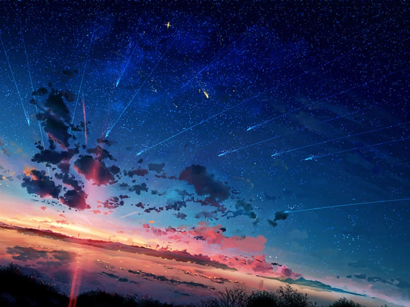 Anime, Sunset, Starry Sky, Shooting Star, HD wallpaper