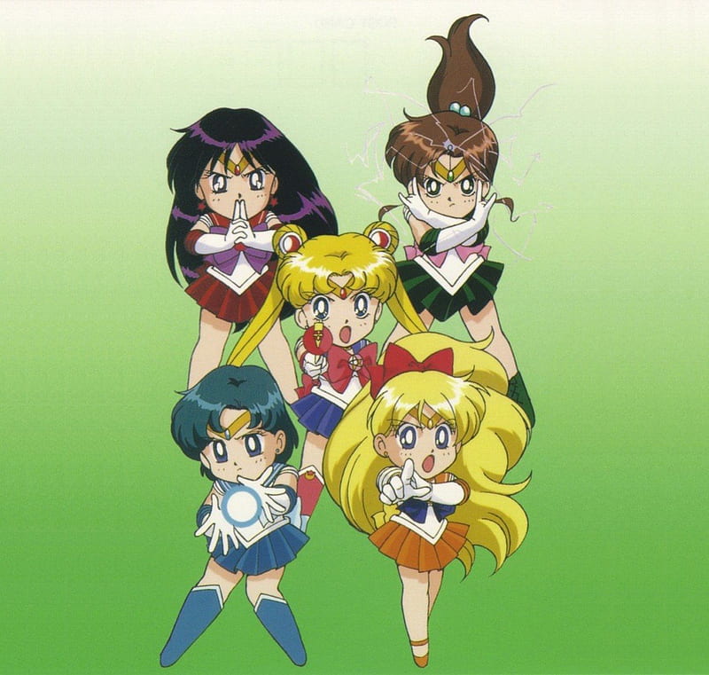 Chibi Sailor, tribbon, sailor, adorable, magic, magical girl, green, anime, sailor moon, hot, anime girl, long hair, sailormoon, female, skirt, sexy, chibi, plain, cute, kawaii, girl, uniform, simple, HD wallpaper