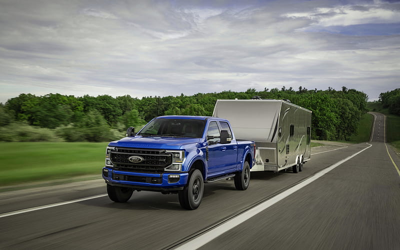 Ford F-250, 2020, front view, exterior, Tremor Off-Road Package, new blue F-250, tuning F-250, pickup truck with trailer, american cars, Ford, HD wallpaper