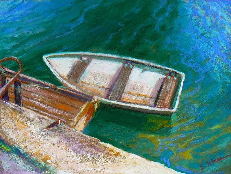 Empty Vessel-Susan Pitcairn pastel, rowboat, art, boat, pastel, Susan Pitcairn, HD wallpaper