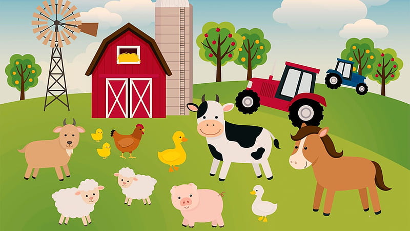 Farm Cartoon, Cartoon Animal Farm, HD wallpaper