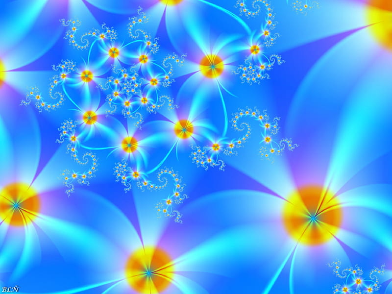 ✫Blue Bright Flowers✫, lovely, blue dreams, colors, love four seasons, bonito, softness beauty, creative pre-made, digital art, cool, raw fractals, bright, flowers, fractal art, lovely flowers, blue, HD wallpaper
