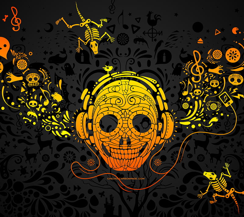 Rock skull, barbaivan, headphones, music, techno, HD wallpaper