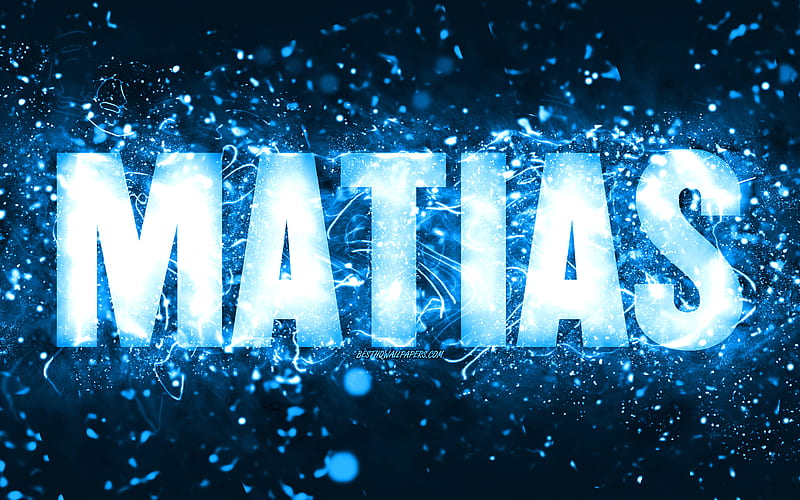 Happy Birtay Matias, blue neon lights, Matias name, creative, Matias Happy Birtay, Matias Birtay, popular american male names, with Matias name, Matias, HD wallpaper