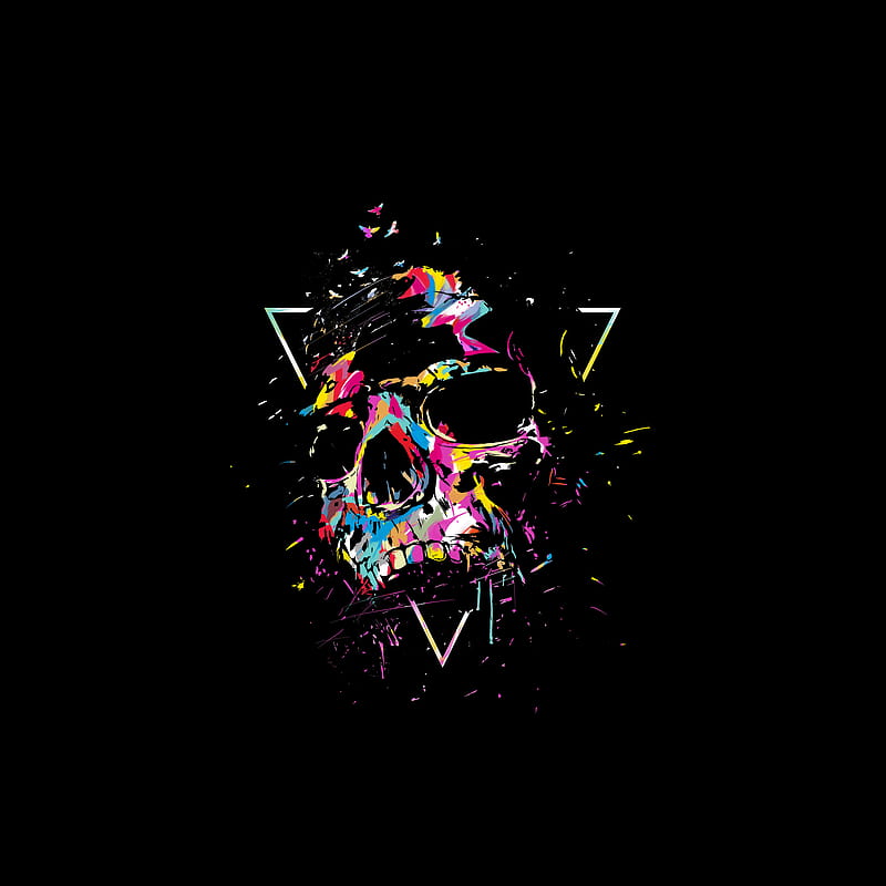 Skull X, Balazs, abstract, colorful, geometric, multicolored, painting, summer, triangle, HD phone wallpaper