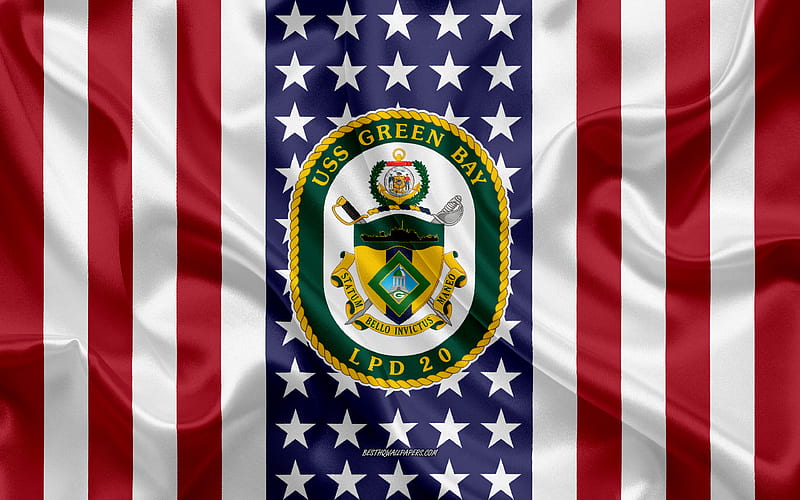 USS Green Bay Emblem, LPD-20, American Flag, US Navy, USA, USS Green Bay Badge, US warship, Emblem of the USS Green Bay, HD wallpaper