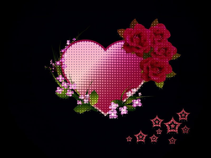 Pink Heart and Roses, hearts and flowers, red rose heart, heart rose, flowered heart, HD wallpaper