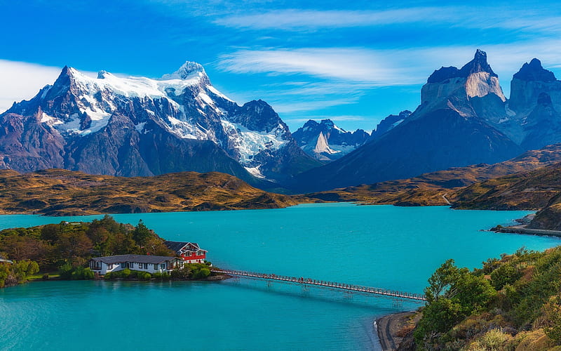Dickson Lake, mountain lake, Magallanes, mountains, blue lake, Chile, HD wallpaper