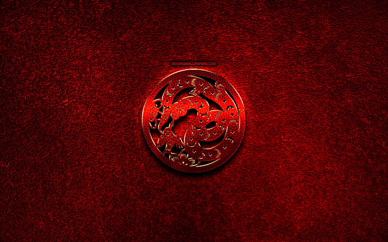 Snake, Chinese zodiac, red metal signs, creative, Chinese calendar, Snake zodiac sign, red stone background, Chinese Zodiac Signs, Snake zodiac, HD wallpaper