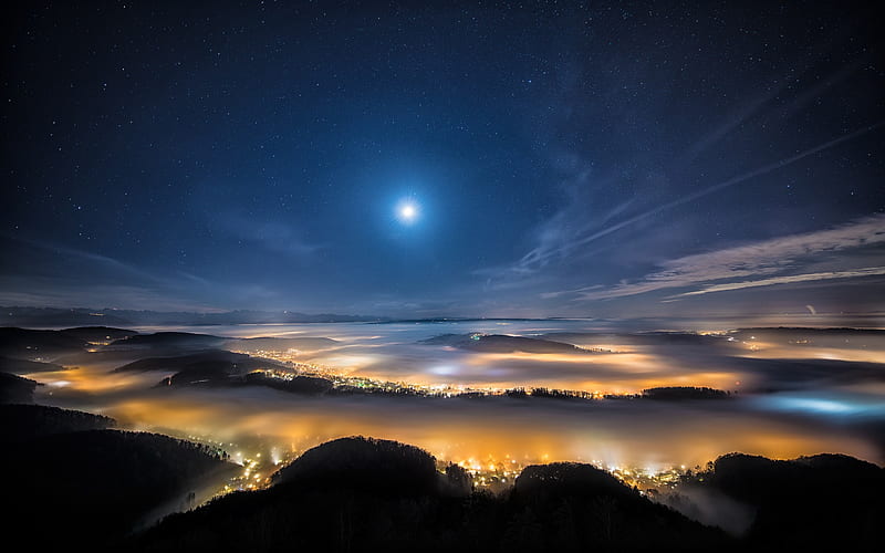 Moon Star Night-Retina landscape, HD wallpaper