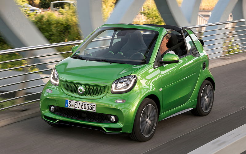 Smart ForTwo Cabrio 2018 cars, road, green ForTwo, compact cars, Smart, HD wallpaper