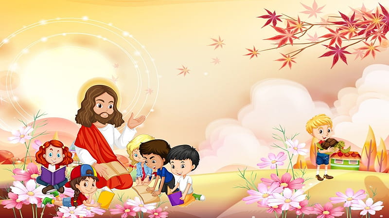 Jesus and children, christ, children, jesus, vector, HD wallpaper