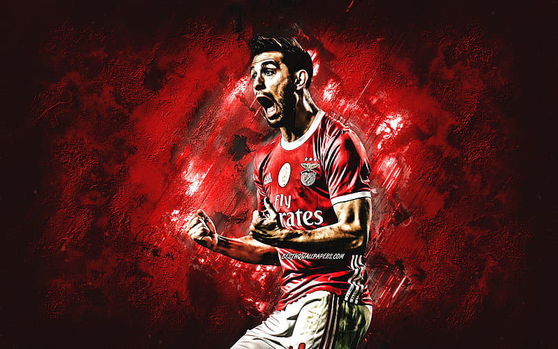 Pizzi, Portuguese soccer player, SL Benfica, portrait, red stone background, Luis Miguel Afonso Fernandes, football, HD wallpaper