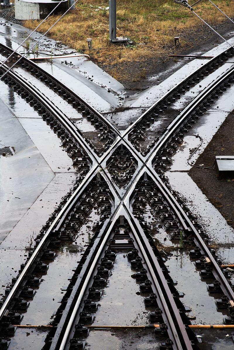 two train tracks crossing, HD phone wallpaper