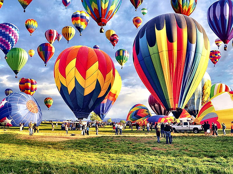 Balloon Take Off 1, flight, bonito, hot air balloons, graphy, painting, wide screen, scenery, aviation, landscape, HD wallpaper