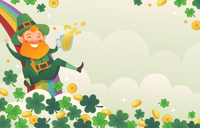 Holiday, St. Patrick's Day, Clover, Coin, Leprechaun, HD wallpaper