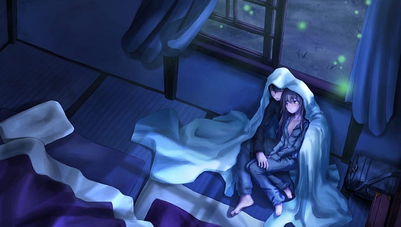 A cold night, Girl, Boy, Sleep, Anime, HD wallpaper | Peakpx