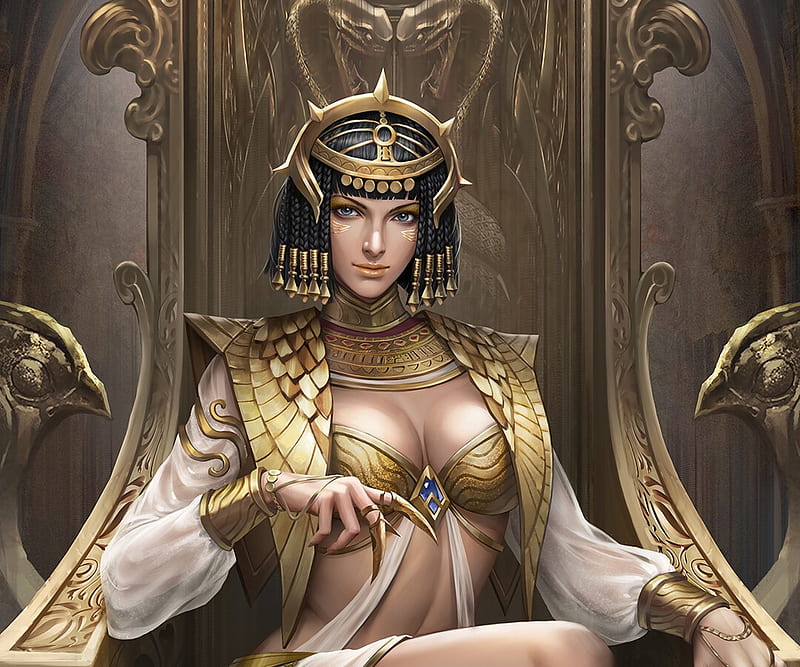 Cleopatra, fantasy, liu mingxing, luminos, girl, golden, queen, egypt, HD wallpaper