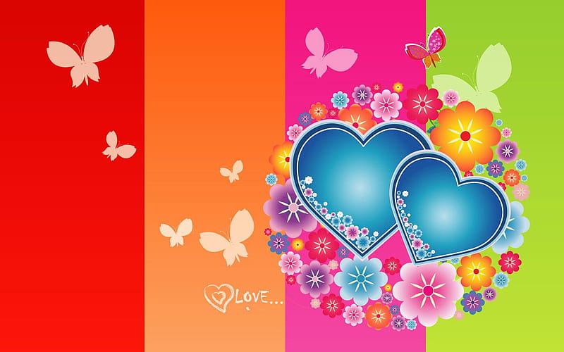 Blue love hearts, butterfly, friendship, love, heart, valentine, abstract, HD wallpaper