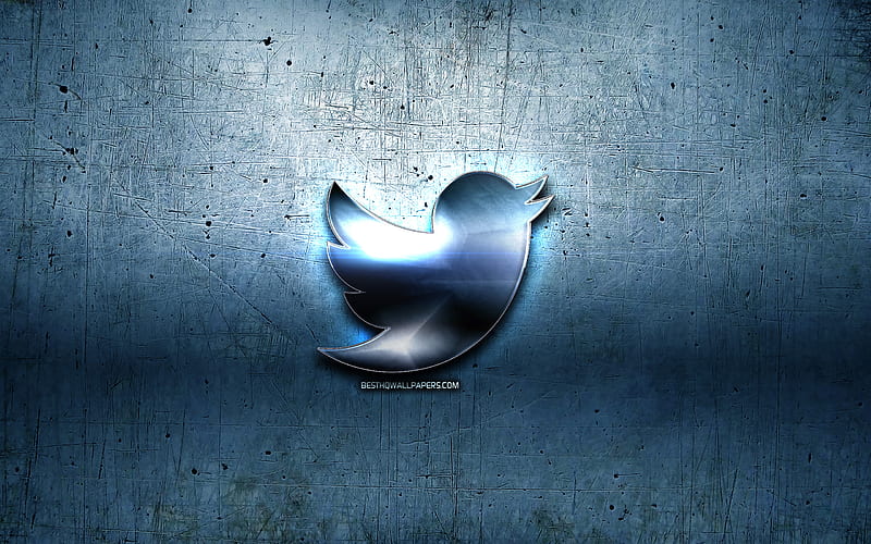 Twitter metal logo, blue metal background, artwork, Twitter, brands, Twitter 3D logo, creative, Twitter logo, HD wallpaper