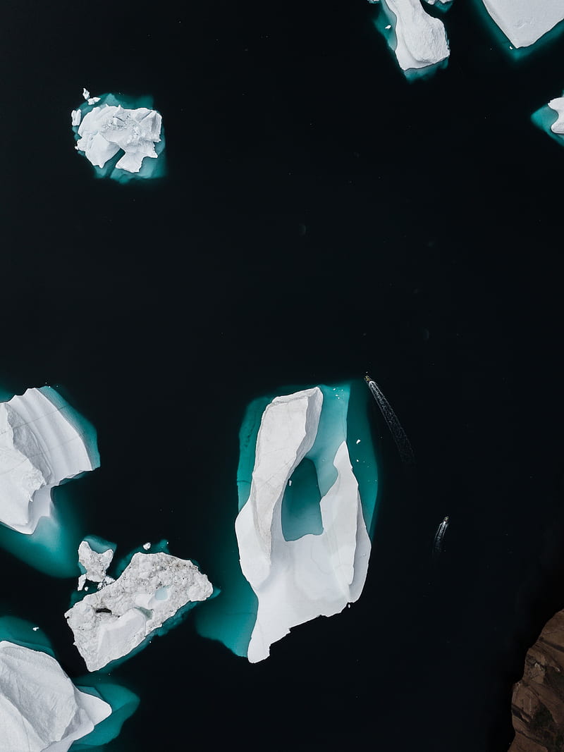 ice, ice floe, water, aerial view, HD phone wallpaper