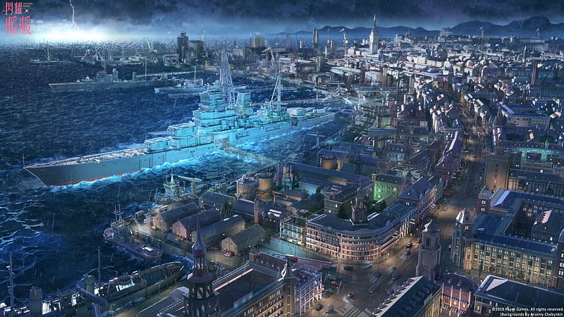anime cityscape, shining nikki, anime games, industrial, buildings, warships, Anime, HD wallpaper