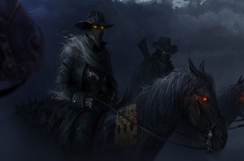 Shadow Riders, guns, shadows, horses, red eyes, cowboys, HD wallpaper