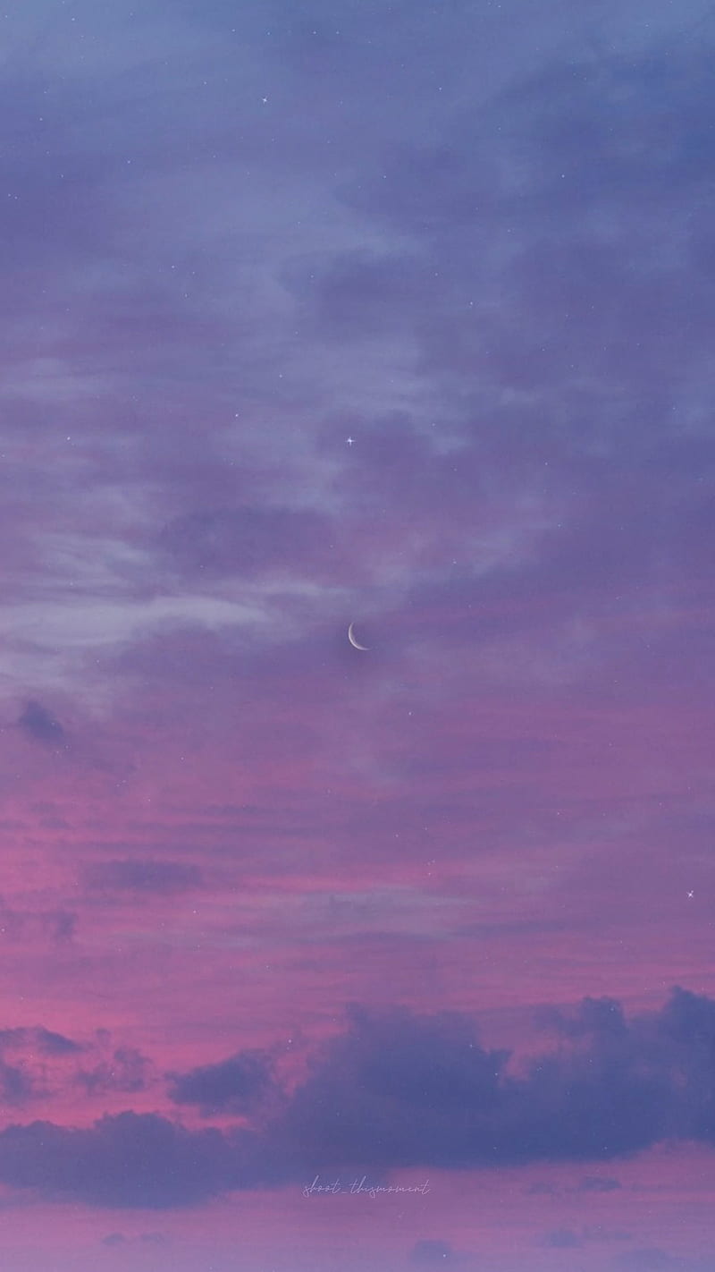 Sunset lullaby, aesthetics, clouds, crescent moon, dream, dreamy, moon, pink, pink sky, purple, purple sky, shoot_thismoment, sky, vaporwave, HD phone wallpaper