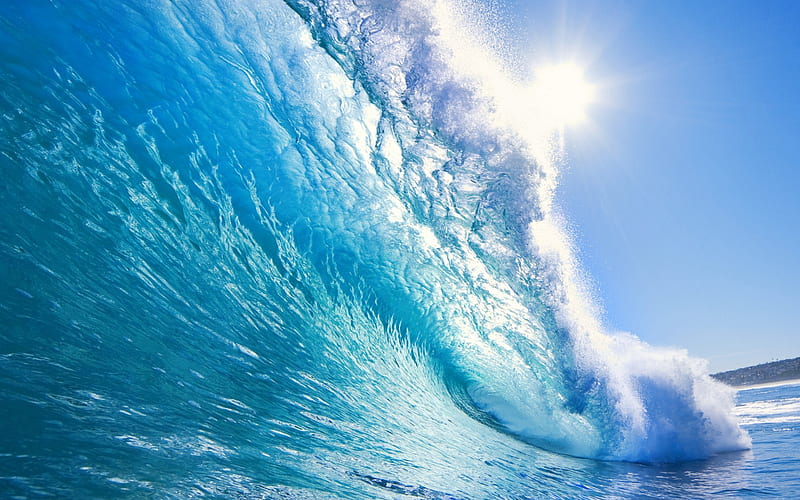 wave, ocean, summer, wave from the inside, big wave, sea, HD wallpaper