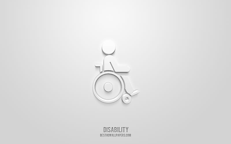 Disability 3d icon, white background, 3d symbols, Disability, Signs icons, 3d icons, Disability sign, Signs 3d icons, HD wallpaper