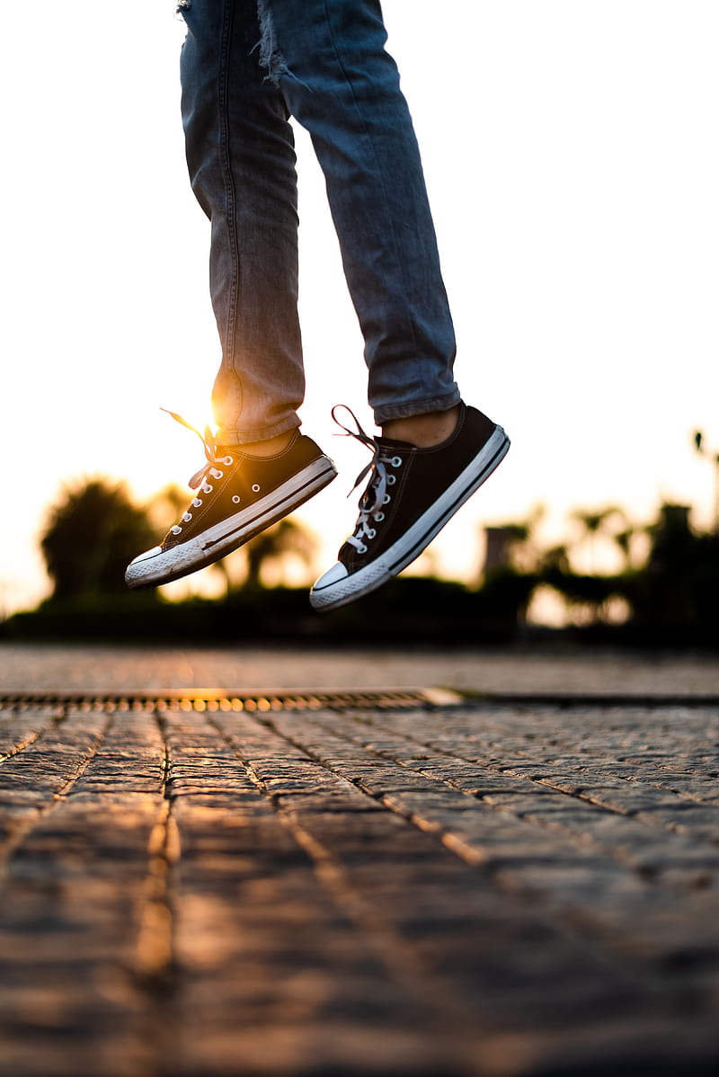jump, legs, sneakers, shoes, sunlight, HD phone wallpaper