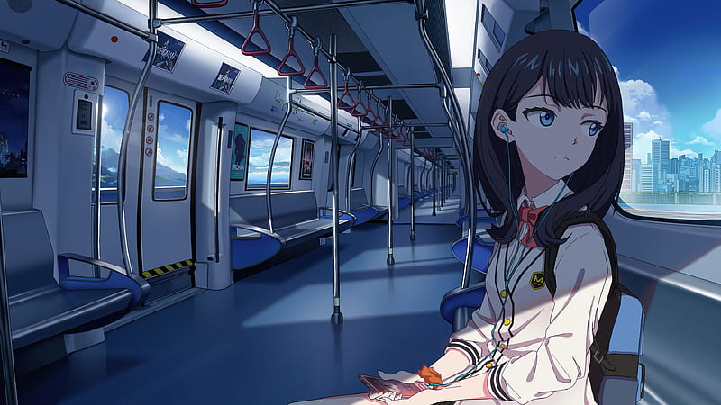 Anime Girl In Train Listening Music , anime-girl, anime, artist, artwork, digital-art, HD wallpaper