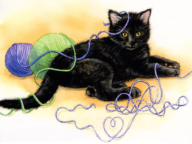 tangled-kitten-painting-, Spielen, Wolle, Kitten, Deutschland, HD wallpaper