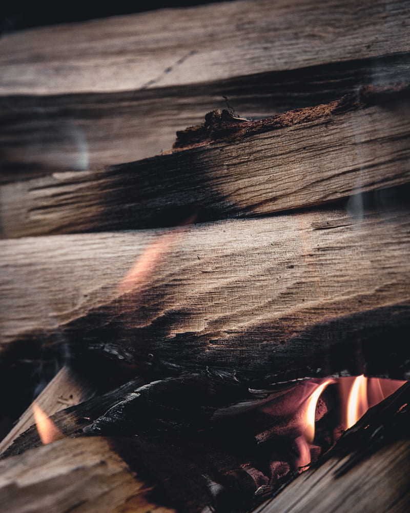 firewood, fire, smoke, flame, burn, HD phone wallpaper