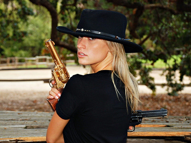 Armed and Dangerous ~ Cowgirl, Cowgirl, Blond, Guns, Black hat, HD wallpaper
