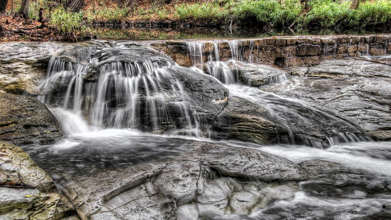 stream flowing over rocky steps r, stream, rocks, r, steps, falls, HD wallpaper