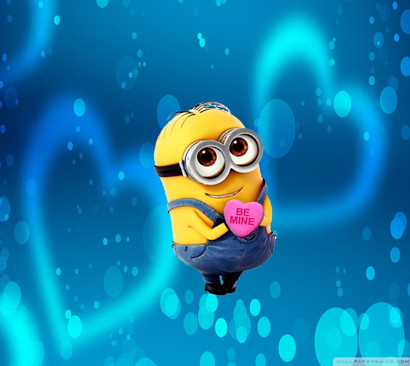 be mine minion, be mine, blue, cute, corazones, love, pink, valentine, HD wallpaper