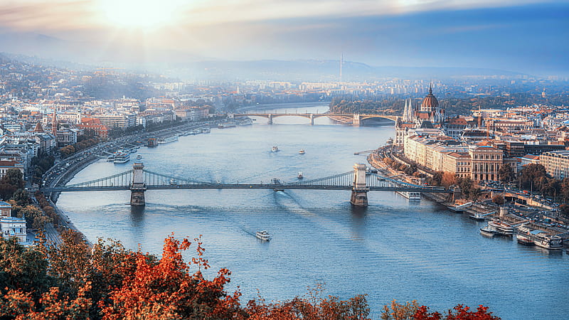 Bridge Between River Budapest Hungary Travel, HD wallpaper