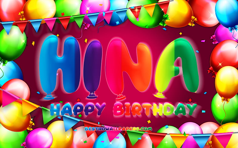 Happy Birtay Hina colorful balloon frame, female names, Hina name, purple background, Hina Happy Birtay, Hina Birtay, creative, Birtay concept, Hina, HD wallpaper