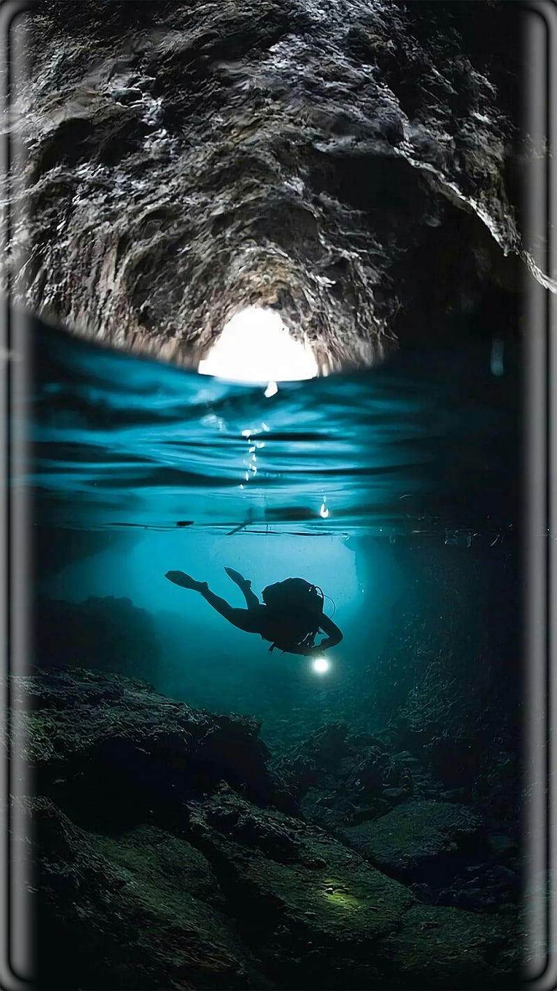 EDGE lagoon, sea, diver, lagoon, diving, ocean, blue, HD phone wallpaper
