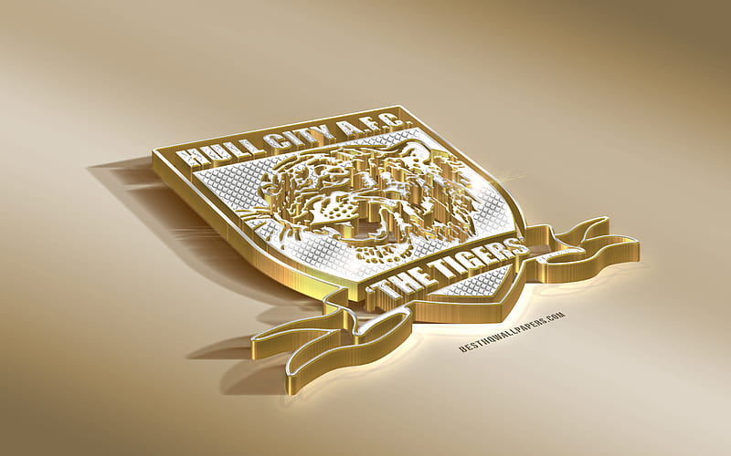 Hull City AFC, English football club, golden silver logo, Kingston upon Hull, England, EFL Championship, 3d golden emblem, creative 3d art, football, HD wallpaper