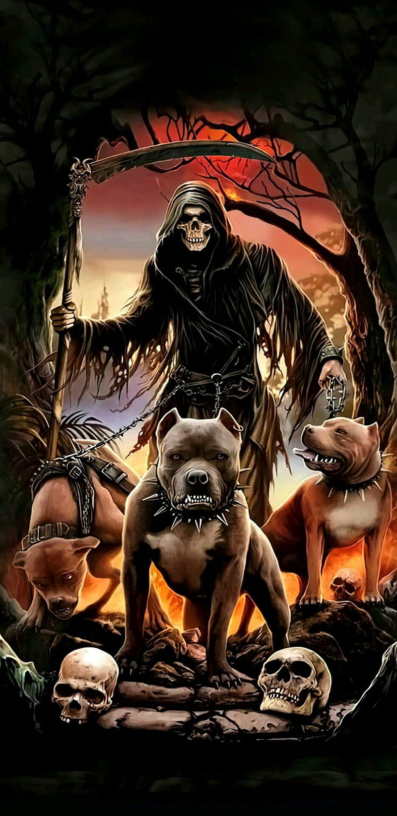 hell hounds , hell, grim reaper, dogs, pitball, hell hounds, HD phone wallpaper
