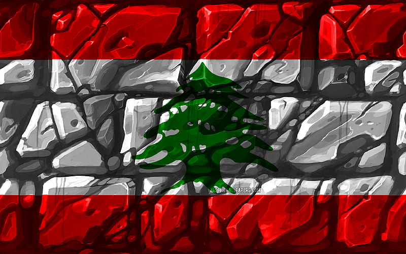 Lebanese flag, brickwall Asian countries, national symbols, Flag of Lebanon, creative, Lebanon, Asia, Lebanon 3D flag, HD wallpaper