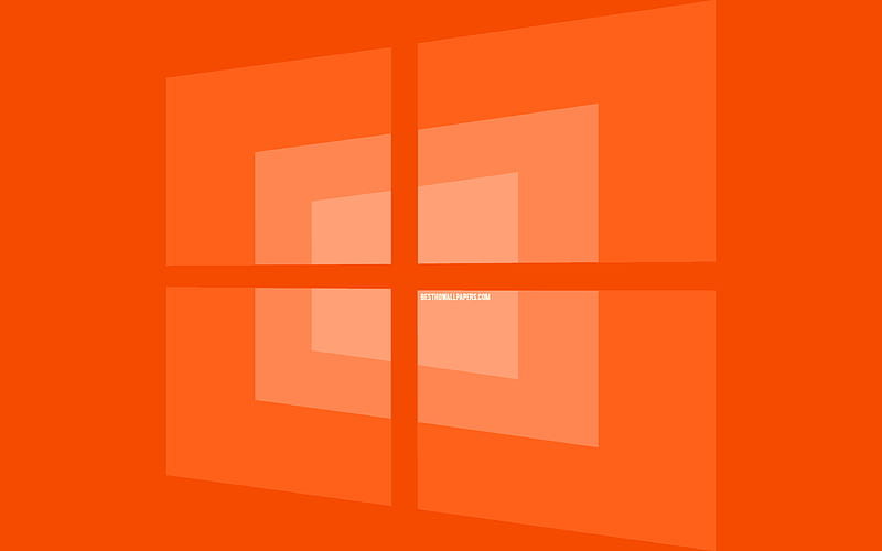 Windows 10 orange logo, minimal, OS, orange background, creative, brands, Windows 10 logo, artwork, Windows 10, HD wallpaper