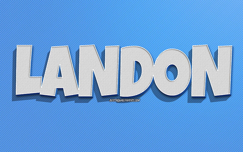 Landon, blue lines background, with names, Landon name, male names, Landon greeting card, line art, with Landon name, HD wallpaper