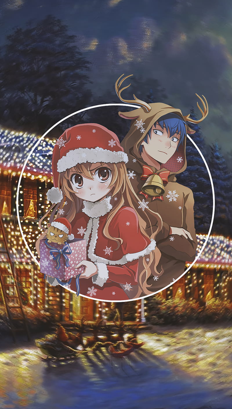 HD wallpaper anime anime girls anime boys in santa hats christmas toradora aisaka taiga takasu ryuuji