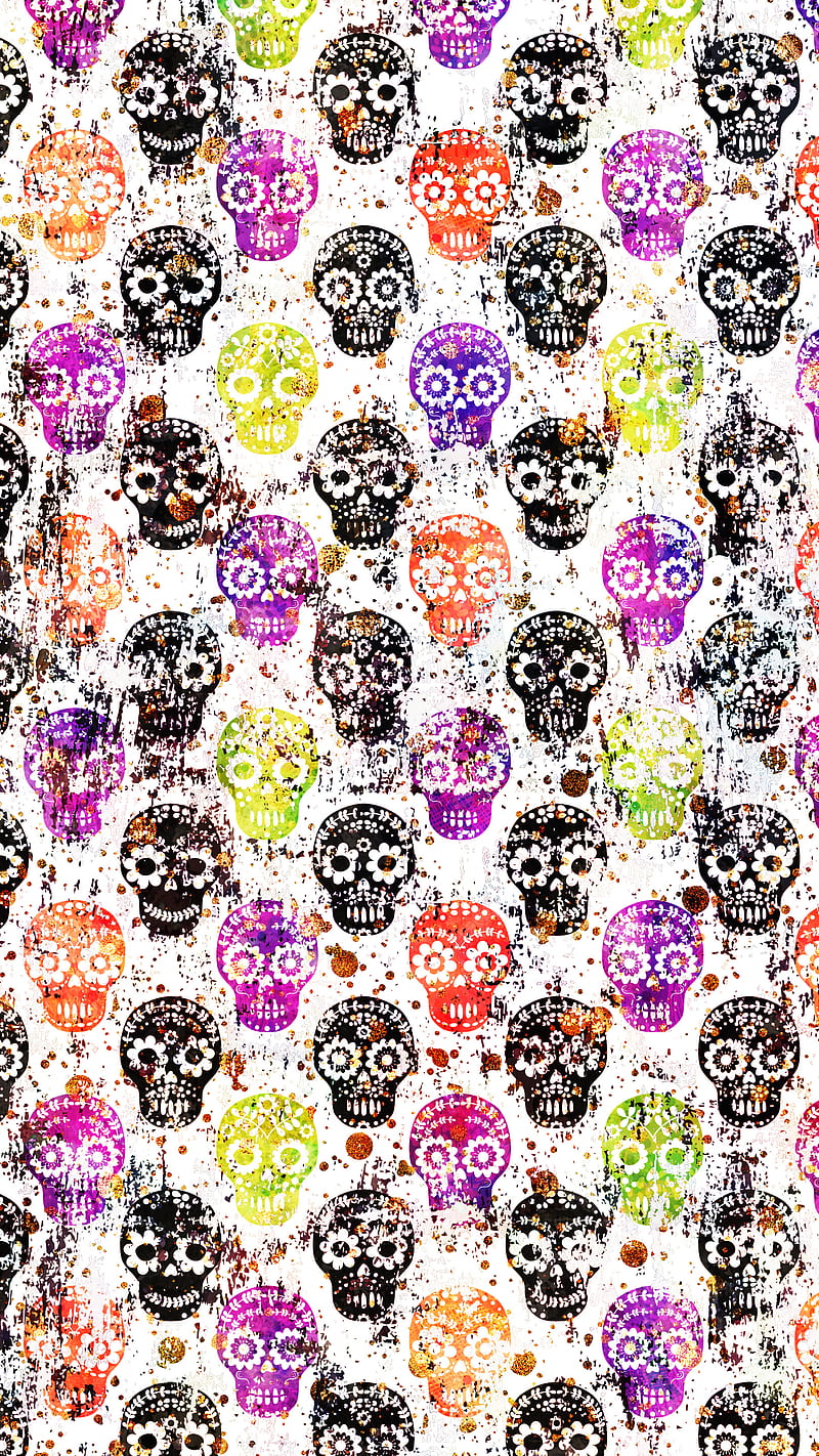 Sugar Skulls - Floral, Adoxali, Calavera, Halloween, Mexican, Sugar, background, black, bone, cute, day, dead, death, decorative, dia de los muertos, face, festival, floral, flower, folk, funky, funny, gothic, grunge, grungy, head, hipster, human, illustration, mask, pattern, skull, spooky, vintage, HD phone wallpaper