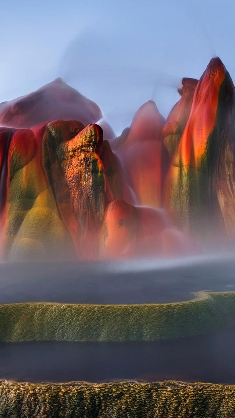 Fly ranch geyser , fly ranch geyser, nature, colorful, nevada, land, HD phone wallpaper