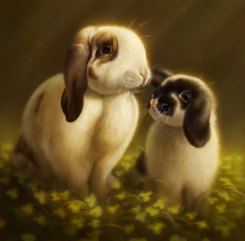 Cinder and Ella by Pixxus, cute, rabbit, fantasy, luminos, bunny, pixxus,  couple, HD wallpaper | Peakpx