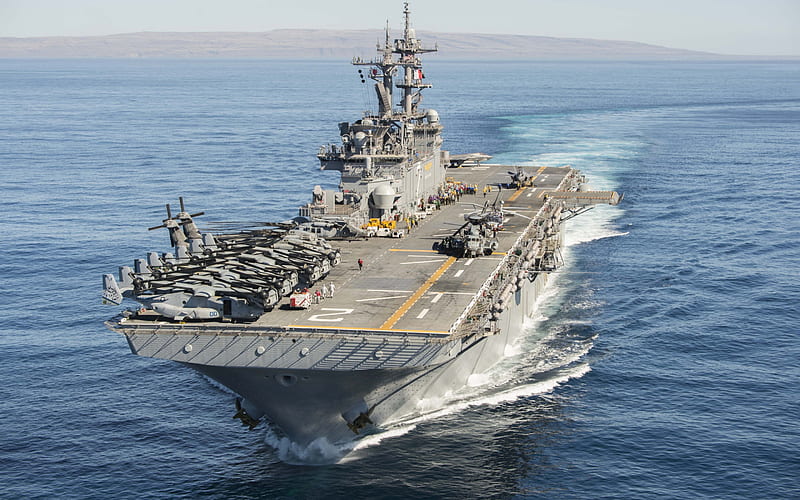 USS Essex, L 2, amphibious assault ship, Wasp-class, US Navy, American modern warship, USA, HD wallpaper